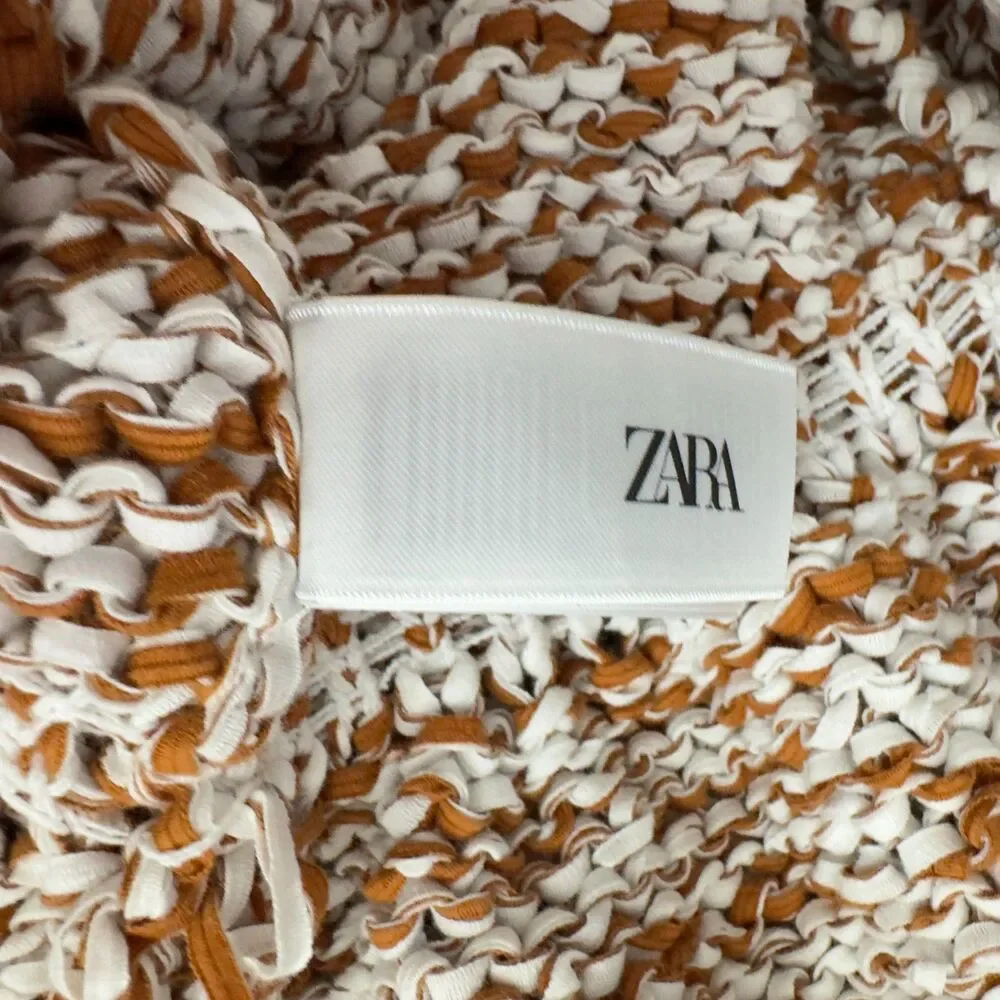 New Zara Combination Knit Peplum Puff Sleeve Top Women's Size Medium